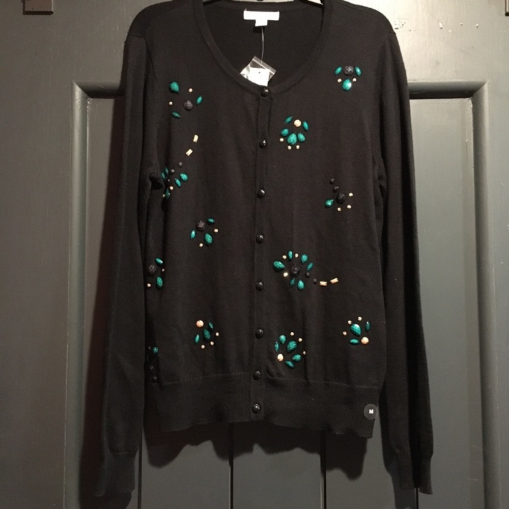 New York and Company Womens Black Neutral Beaded Cardigan Sweater